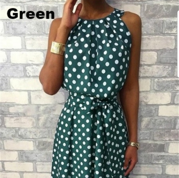 Dresses & Skirts - Green and White Polka Dot Dress Size XL